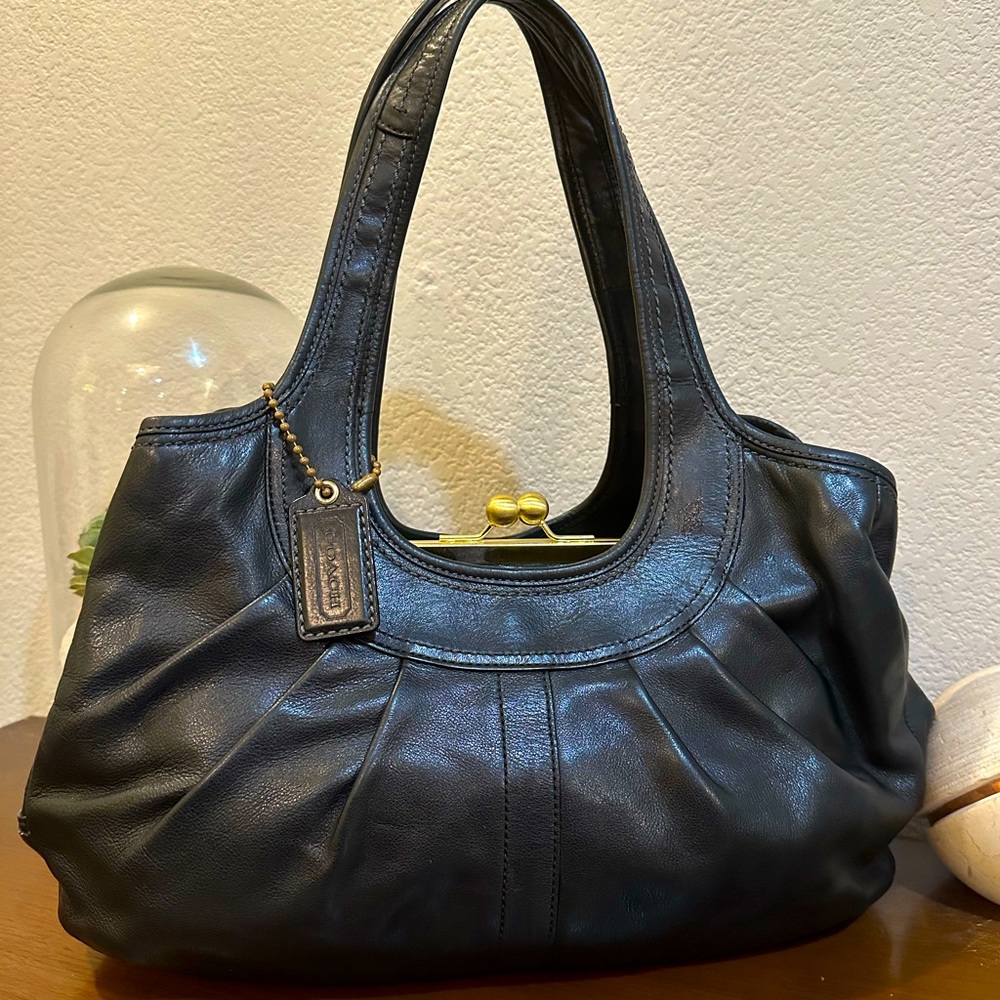 Coach Ergo Kiss Lock Pleated Black Leather Hobo Bag/Shoulder Bag - 12248